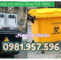 Thùng rác nhựa 660L, xe rác công nghiệp 660L, xe rác nhựa