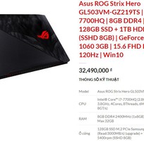 Kẹt tiền cần BÁN NHANH Laptop Gaming Asus ROG Strix Hero i7 RAM 8GB giá rẻ