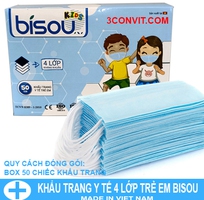 5 Hộp 50 chiếc khẩu trang y tế 4 lớp trẻ em Bisou