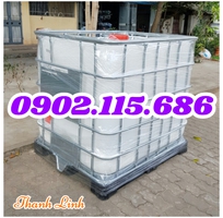 2 Bồn nhựa trắng, bồn nhựa có khung thép bao quanh, tank IBC, bồn nhựa 1000 lít, tank hóa chất 1000 lí