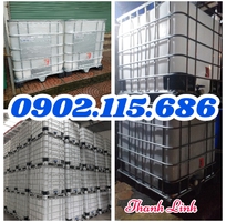 3 Bồn nhựa trắng, bồn nhựa có khung thép bao quanh, tank IBC, bồn nhựa 1000 lít, tank hóa chất 1000 lí