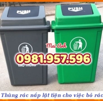 1 Thùng rác công nghiệp 60L, thùng rác nhựa HDPE nắp lật