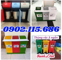 3 Thùng rác nhựa, thùng đựng rác 3 ngăn, thùng phân loại rác thải, thùng rác composite 3 ngăn, thùng p