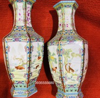 1 Giao lưu cặp bình gốm sứ vẽ vàng Giang Tây