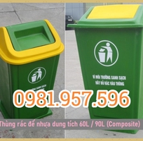 2 Thùng rác nhựa Composite, thùng rác 60L, thùng rác nắp lật