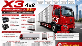 Xe tải thùng container, kín, mui bạt 4x2 Dongfeng X3 thùng dài 9m9 10m, giá rẻ tốt nhất...