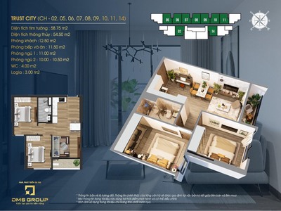Chỉ từ 550 triệu có ngay một căn chung cư cao cấp Trust City 1