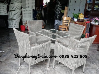 Bàn ghế nhựa giả mây cafe 8