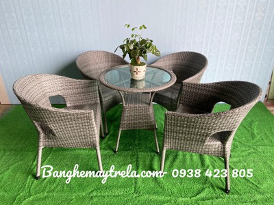 Bàn ghế nhựa giả mây cafe 9