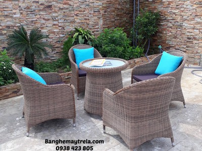 Bàn ghế nhựa giả mây cafe 7