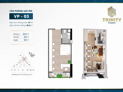 Vip  quỹ căn studio trinity tower cho người nước ngoài giá 1.5 tỷ, chiết khấu 8.7nhận nhà t12/2022 0