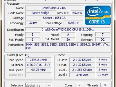 CPU Intel Core i3 2100 3.10 GHz 4