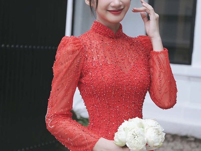 Áo dài cô dâu màu đỏ   Thiết kế hiện đại 0