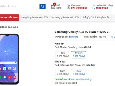 Điện thoại Samsung A23 5G  4GB   128GB  đen BH 12T 1