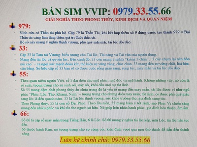 Sim VVIP chính chủ - rẻ nhất thị trường - 0 979 33 55 66 0