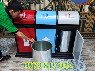 Thùng Rác 3 Ngăn Thép Sơn Tĩnh Điện 1