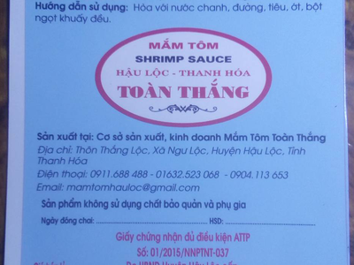 Chuyên bán buôn, bán lẻ  MẮM TÔM  đặc sản  HẬU LỘC - THANH HÓA 0