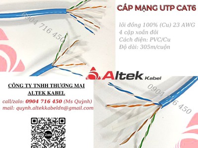 Cáp mạng  Internet Cable  UTP CAT6 Altek Kabel 0