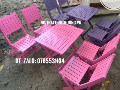 Mẫu bàn ghế xếp gỗ sơn nhiều màu giá rẻ 2