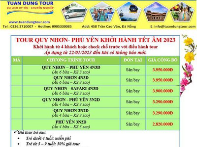 Du lịch Quy Nhơn - Phú Yên trọn gói tết âm 2023 0