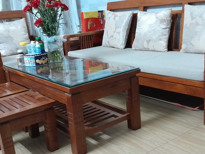 Bộ  bàn ghế sofa gỗ có nệm rời và gối dựa lưng 0