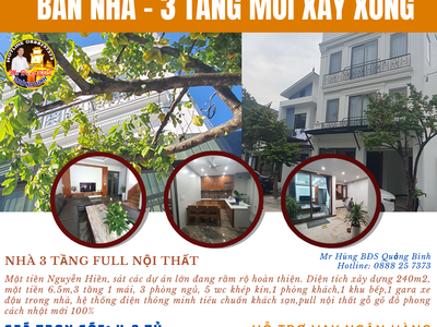 Bán nhà 3 TẦNG mới xây xong ngay trung tâm bán đảo BẢO NINH. liền kề dự án MÊ KÔNG, ĐẤT XANH 1