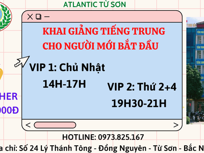 Atlantic TẶNG ngay voucher 1.000.000 đồng khi đăng kí khóa học tiếng trung 0