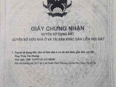 Bán nhanh lô đất tại xtt 4-5, xuân thời thượng, huyện hóc  môn, tp hồ chí minh 0