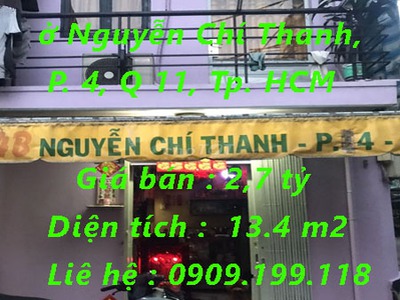 Chính chủ cần bán  nhà ở nguyễn chí thanh, phường 4, quận 11, tp hồ chí minh 0