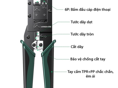 Kìm bấm mạng RJ45/RJ11 Ugreen 70683 giúp bạn bấm hạt mạng, cắt dây, tước dây mạng 5