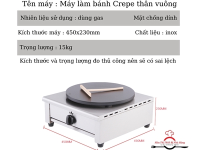 Máy làm bánh Crepe thái đơn vuông dùng gas, MẶT CHỐNG DÍNH siêu bền bảo hành 12 tháng 5