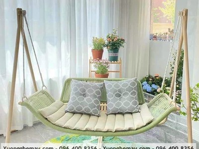 Ghế xích đu đôi nhựa giả mây trang trí không gian sân vườn 1