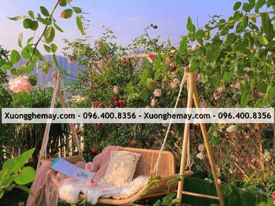 Ghế xích đu đôi nhựa giả mây trang trí không gian sân vườn 0