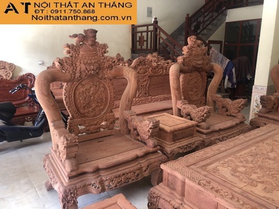Bàn ghế gỗ phòng khách - Bộ Nghê Đỉnh 5 đầu 10 món gỗ hương đá cột 14 hàng hiếm . LH 0911.750.868 2