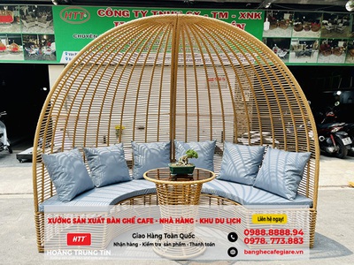 Nội thất cafe nhựa đúc, nhựa giả mây, xích đu giá xưởng tại Cà Mau 3