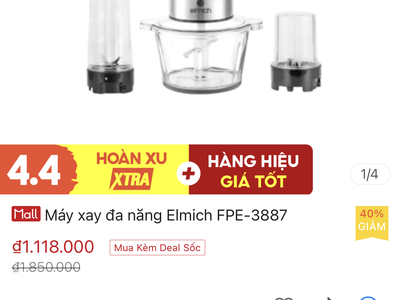 Được tặng không dùng đến,còn mới nguyên,máy xay đa năng elmich bán 800 3