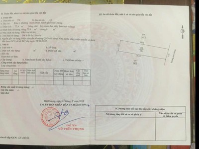 Bán đất ngõ 166 Vũ Hựu, phường Thanh Bình, TP HD, 72.4m2, mt 3.91m, đường 2 ô tô tránh nhau 3