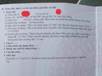 Chính chủ bán nhanh lô đất đẹp vị trí đắc địa tại phú tức - phú mỹ - mỹ tú - sóc trăng 2