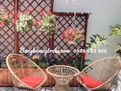 Bàn ghế ban công mây nhựa ngoài trời 1