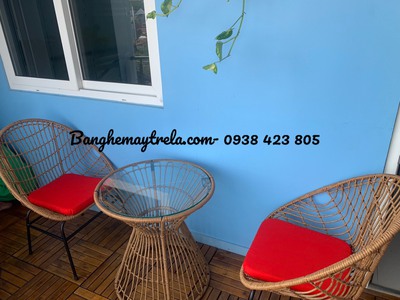 Bàn ghế ban công mây nhựa ngoài trời 4