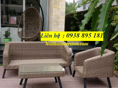 Bộ bàn ghế sofa nhựa giả mây ngoài trời 3