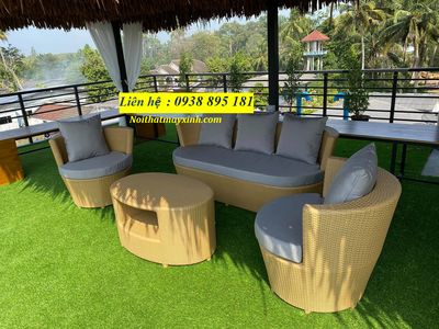 Bộ bàn ghế sofa nhựa giả mây ngoài trời 5