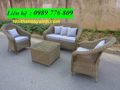 Bộ bàn ghế sofa nhựa giả mây ngoài trời 12