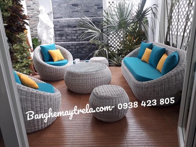 Bàn ghế sofa sò nhựa giả mây ngoài trời 2