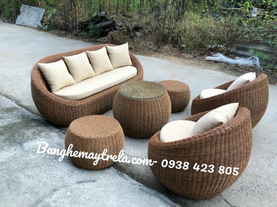 Bàn ghế sofa sò nhựa giả mây ngoài trời 3