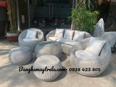 Bàn ghế sofa sò nhựa giả mây ngoài trời 4