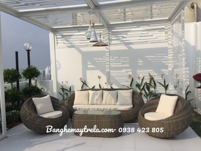 Bàn ghế sofa sò nhựa giả mây ngoài trời 5