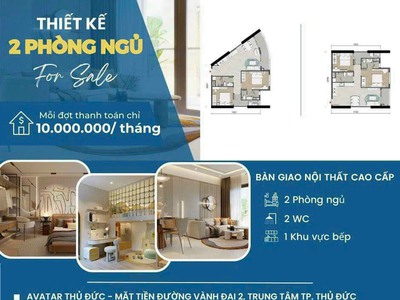 Chung cư cao cấp avatar thủ đức, 2pn 73m2,ký hđ 133 triệu mỗi tháng góp 11 triệu, liên hệ nhận 3