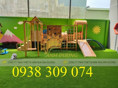Bộ cầu trượt liên hoàn gỗ dành cho trẻ em, công viên 3