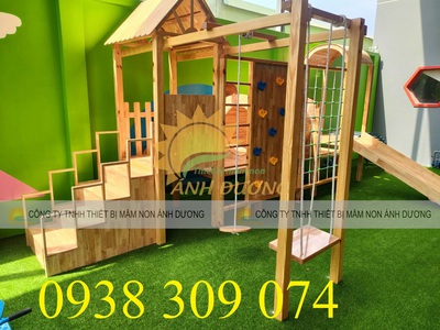 Bộ cầu trượt liên hoàn gỗ dành cho trẻ em, công viên 4